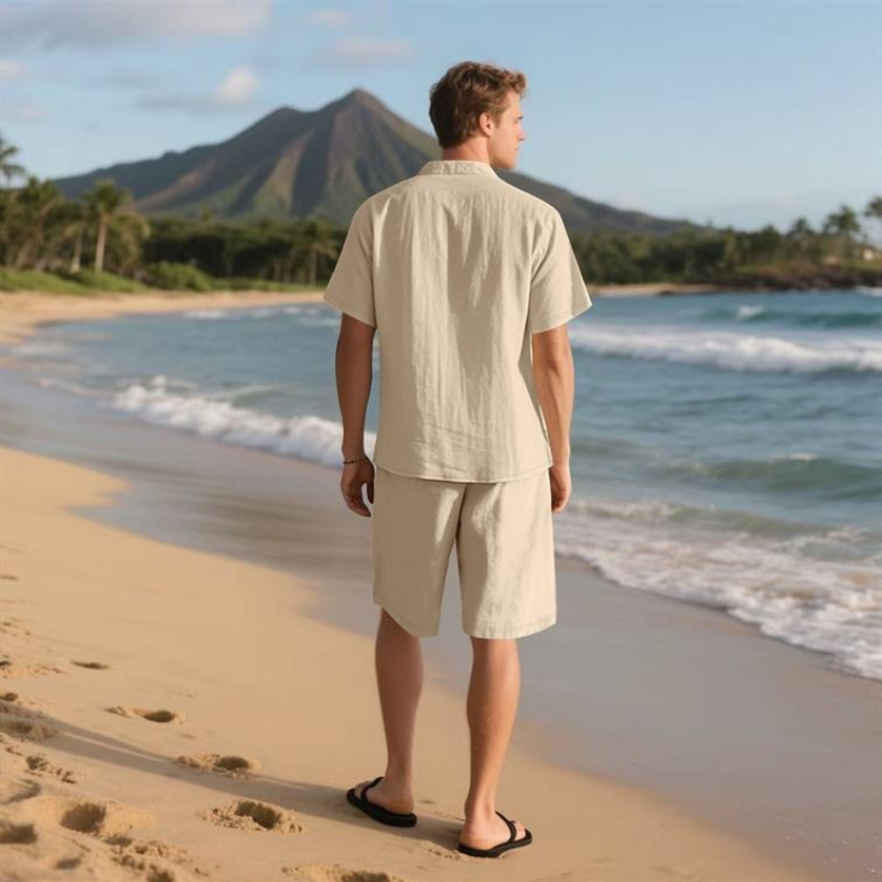 Linen Shirt Breathable - High-End Men's Summer Shorts Set Breathable