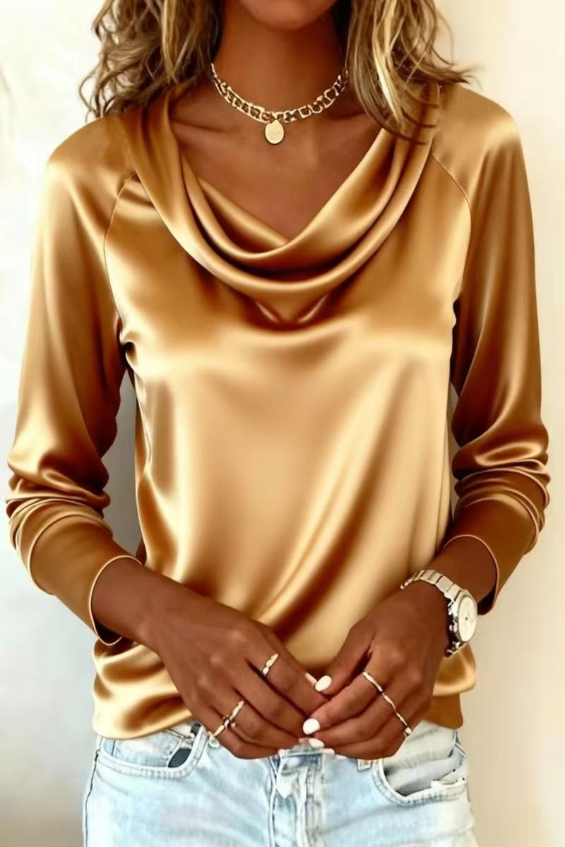 Luxury Satin Solid Color V-Nec - Shirt Camp Collar review and price