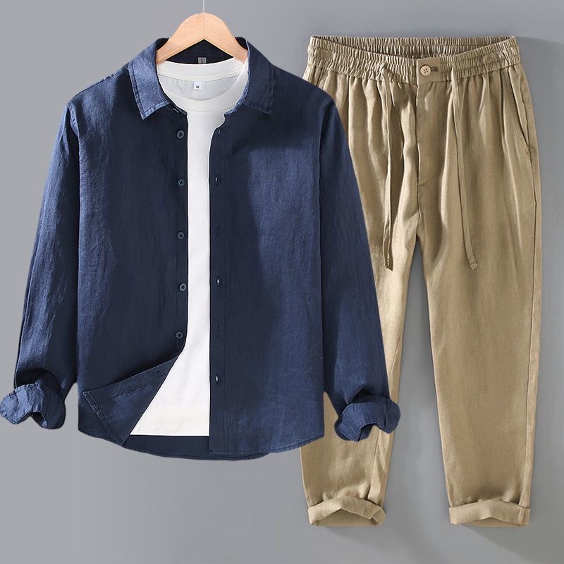 High-End Pure Linen Set Men's  - Linen Shirt Breathable review and price